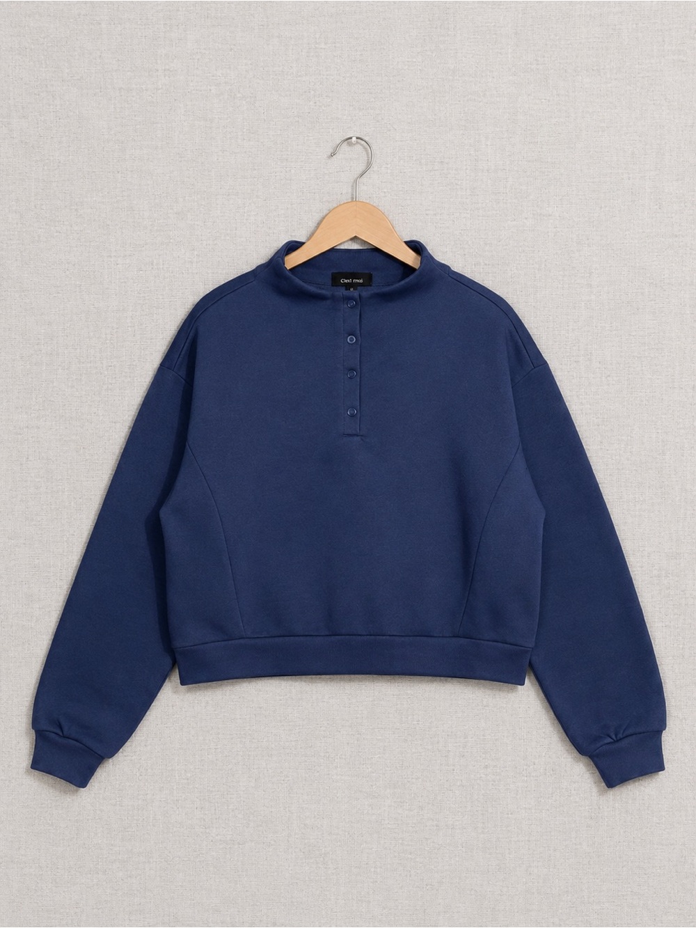 Cest Moi Henley Sweater Navy Button-Neck  Pullover